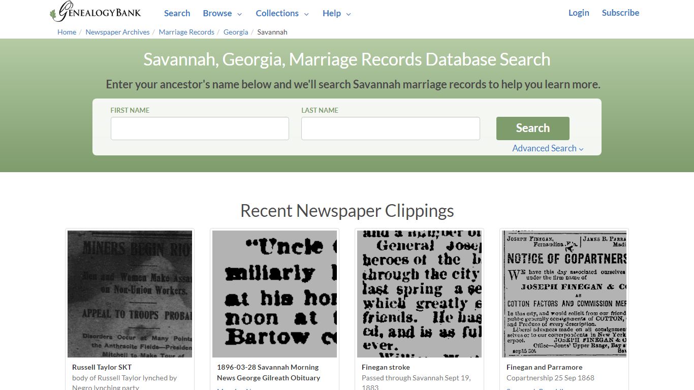 Savannah, Georgia, Marriage Records Online Search - GenealogyBank